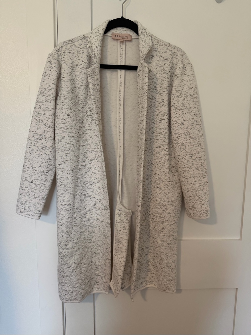 Philosophy Long Open-Front Marled Cream Cardigan